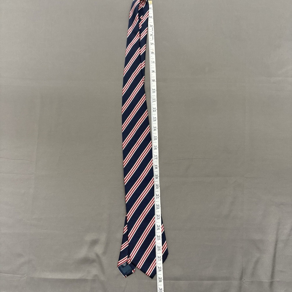 Vintage J Crew Tie Mens Red White Navy Blue Striped Silk Repp 3.75" Italy 90s - Picture 5 of 5